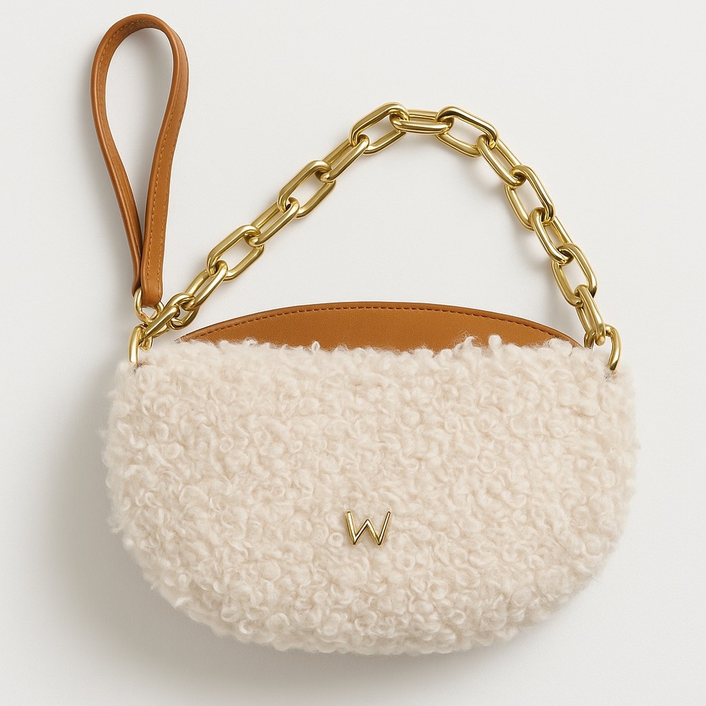 House of Want Sherpa Shoulder Bag – Cream/Tan/Gold